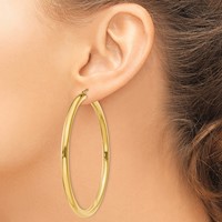 14K Yellow Gold 4x 65mm Polished Lightweight Tube Hoop Earrings view 3