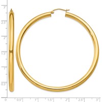 14K Yellow Gold 4x 65mm Polished Lightweight Tube Hoop Earrings view 4