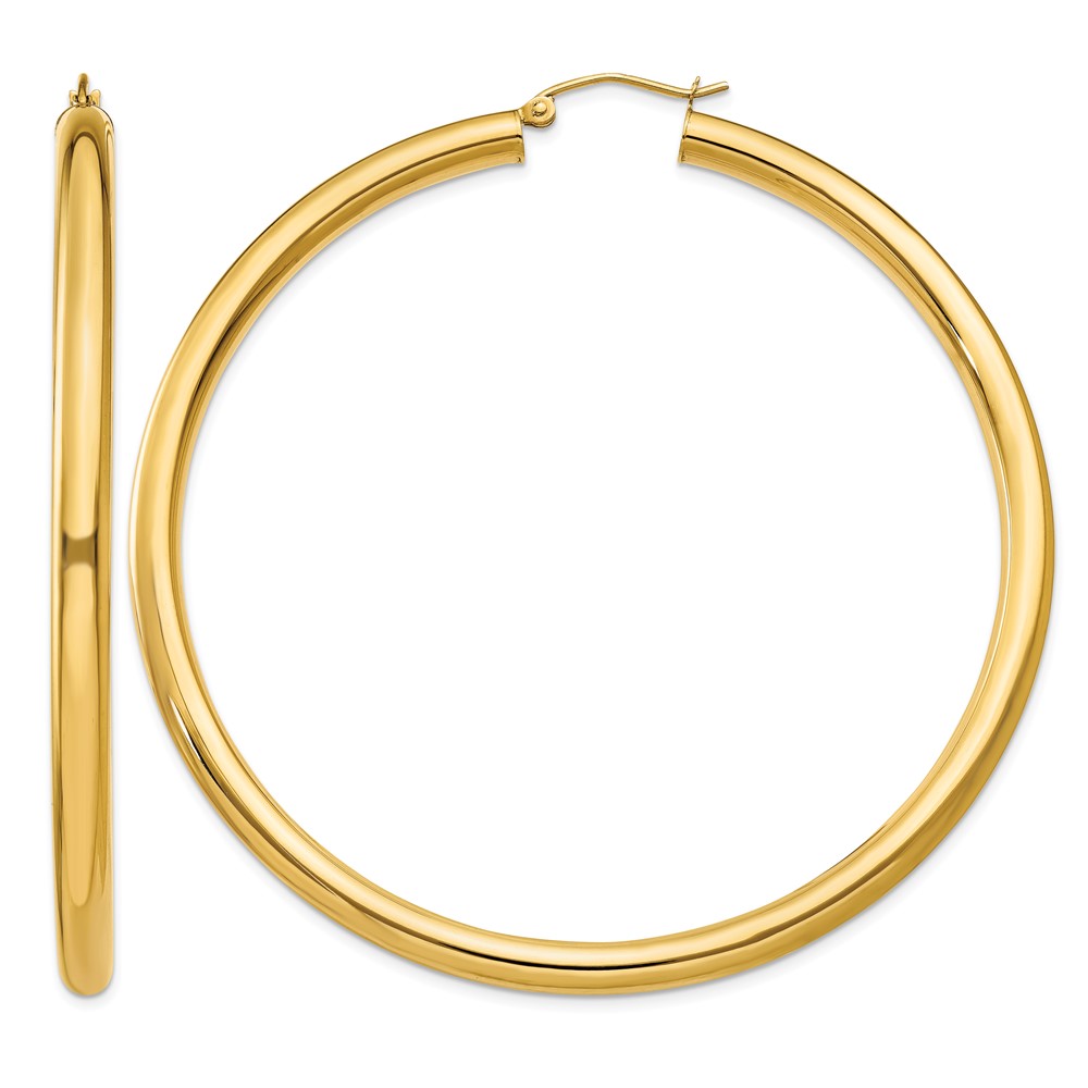 14K Polished 4mm Lightweight Tube Hoop Earrings (T955L)