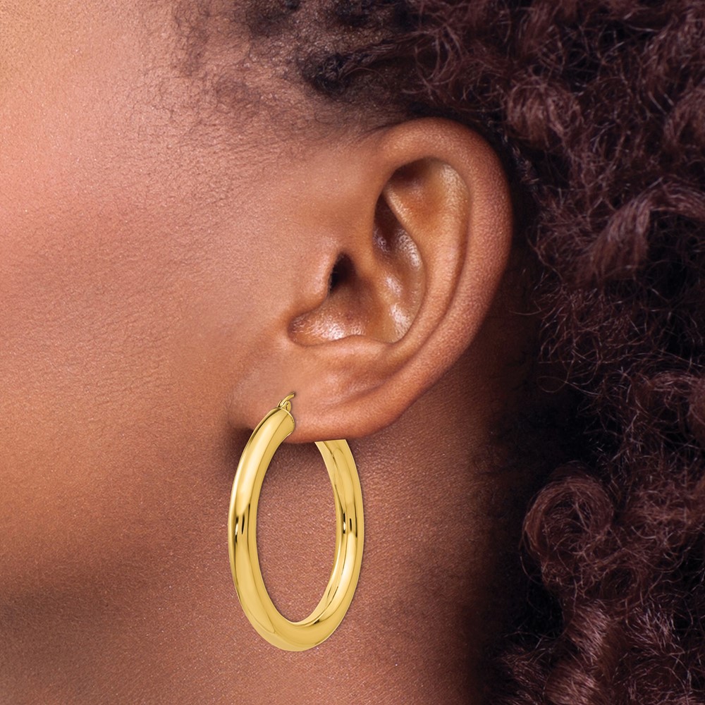 14k Polished 5mm Tube Hoop Earrings (T956)
