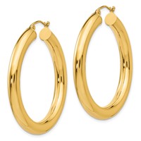 14K Yellow Gold 5x 40mm Polished Lightweight Tube Hoop Earrings view 2