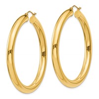 14K Yellow Gold 5x 50mm Polished Tube Hoop Earrings view 2