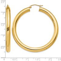 14K Yellow Gold 5x 50mm Polished Tube Hoop Earrings view 4