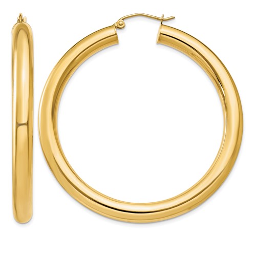 14K Yellow Gold 5x 50mm Polished Lightweight Tube Hoop Earrings