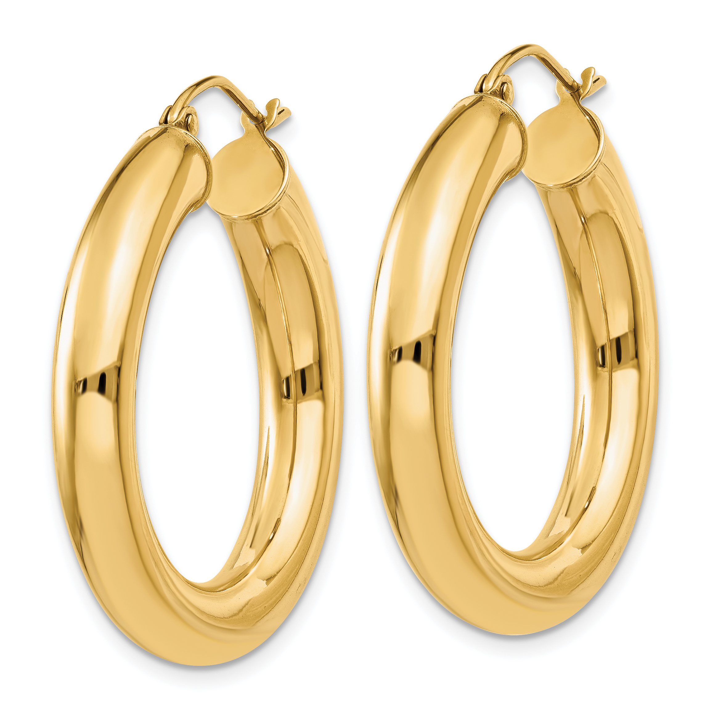 14k Yellow Gold Polished 5mm Tube Hoop Earrings 30mm Diameter EBay   T958  2 