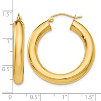 14K Yellow Gold 5x 30mm Polished Tube Hoop Earrings view 4