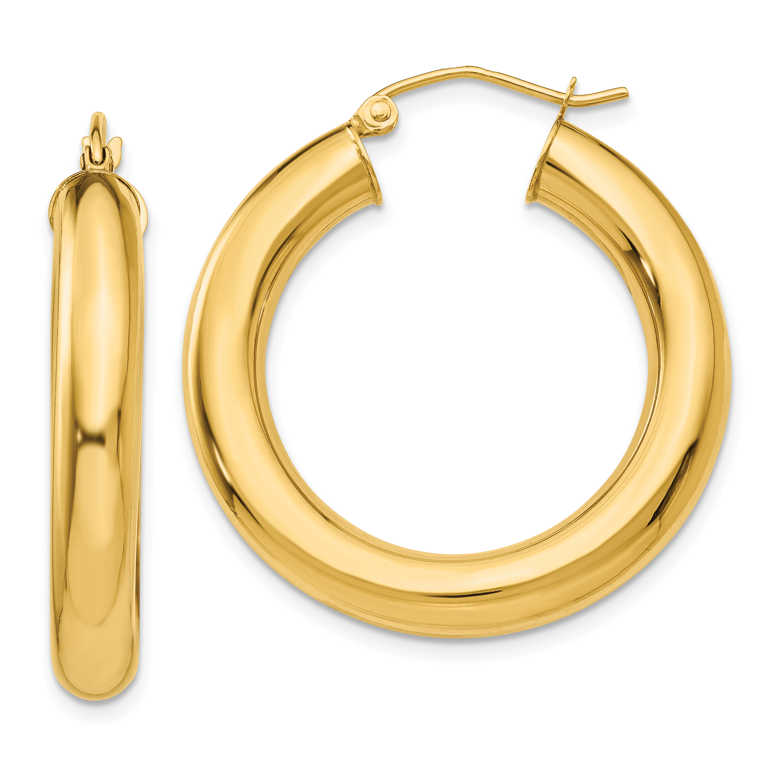 14k Yellow Gold Polished 5mm Tube Hoop Earrings 30mm Diameter EBay   T958 