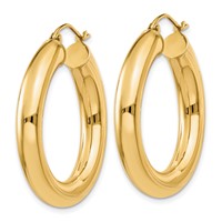 14K Yellow Gold 5x 30mm Polished Lightweight Tube Hoop Earrings view 2