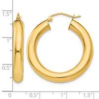 14K Yellow Gold 5x 30mm Polished Lightweight Tube Hoop Earrings view 4