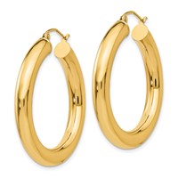 14K Yellow Gold 5x 35mm Polished Tube Hoop Earrings view 2
