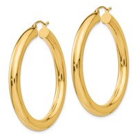 14K Yellow Gold 5x45mm Polished Tube Hoop Earrings view 2