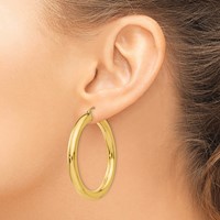 14K Yellow Gold 5x45mm Polished Tube Hoop Earrings view 3