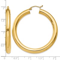 14K Yellow Gold 5x45mm Polished Tube Hoop Earrings view 4