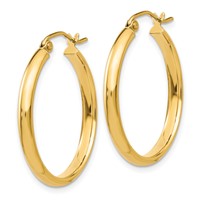 14K Yellow Gold 2.75x 25mm Polished Tube Hoop Earrings view 2