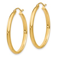 14K Yellow Gold 2.75x 30mm Polished Tube Hoop Earrings view 2
