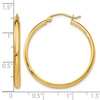 14K Yellow Gold 2.75x 30mm Polished Tube Hoop Earrings view 4