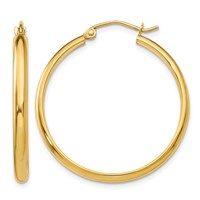 14K Yellow Gold 2.75x 30mm Polished Tube Hoop Earrings view 1