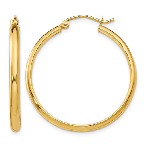 14K Yellow Gold 2.75x 30mm Polished Tube Hoop Earrings
