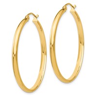 14K Yellow Gold 2.75x 35mm Polished Tube Hoop Earrings view 2