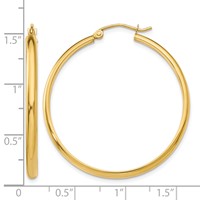 14K Yellow Gold 2.75x 35mm Polished Tube Hoop Earrings view 4