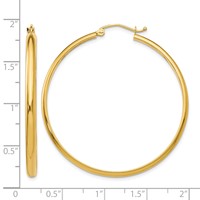 14K Yellow Gold 2.75x 40mm Polished Tube Hoop Earrings view 4