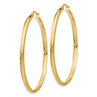 14K Yellow Gold 2.75x 50mm Polished Tube Hoop Earrings view 2