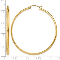 14K Yellow Gold 2.75x 50mm Polished Tube Hoop Earrings view 4