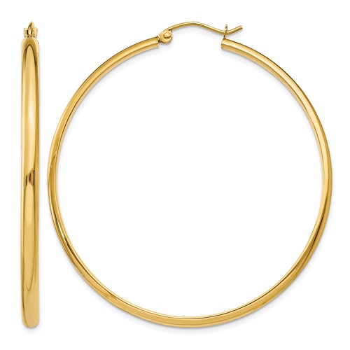 14K Yellow Gold 2.75x 50mm Polished Tube Hoop Earrings