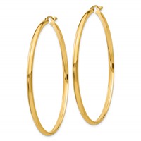 14K Yellow Gold 2.75x 55mm Polished Tube Hoop Earrings view 2
