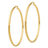 14K Yellow Gold 2.75x 65mm Polished Tube Hoop Earrings view 2