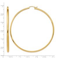 14K Yellow Gold 2.75x 65mm Polished Tube Hoop Earrings view 4