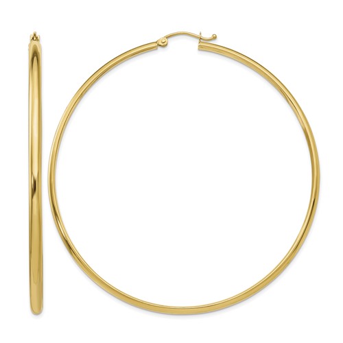 14K Yellow Gold 2.75x 65mm Polished Tube Hoop Earrings
