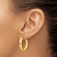 14K Yellow Gold 4x 25mm Polished Tube Hoop Earrings view 3