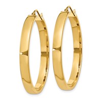 14K Yellow Gold 4x35mm Polished Tube Hoop Earrings view 2