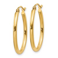 14K Yellow Gold 2x 24mm Oval Polished Tube Hoop Earrings view 2