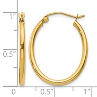 14K Yellow Gold 2x 24mm Oval Polished Tube Hoop Earrings view 4