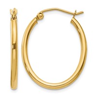 14K Yellow Gold 2x 24mm Oval Polished Tube Hoop Earrings view 1