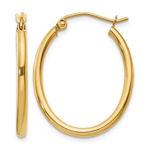 14K Yellow Gold 2x 24mm Oval Polished Tube Hoop Earrings