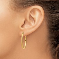 14K Yellow Gold 2x 30mm Oval Polished Tube Hoop Earrings view 3