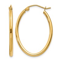 14K Yellow Gold 2x 30mm Oval Polished Tube Hoop Earrings view 1