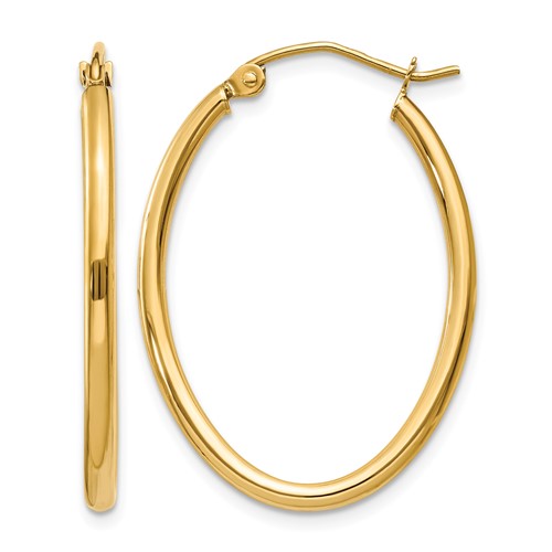 14K Yellow Gold 2x 30mm Oval Polished Tube Hoop Earrings