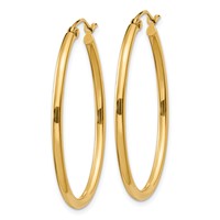 14K Yellow Gold 2x 35mm Oval Polished Tube Hoop Earrings view 2