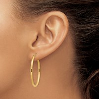 14K Yellow Gold 2x 35mm Oval Polished Tube Hoop Earrings view 3