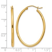14K Yellow Gold 2x 35mm Oval Polished Tube Hoop Earrings view 4
