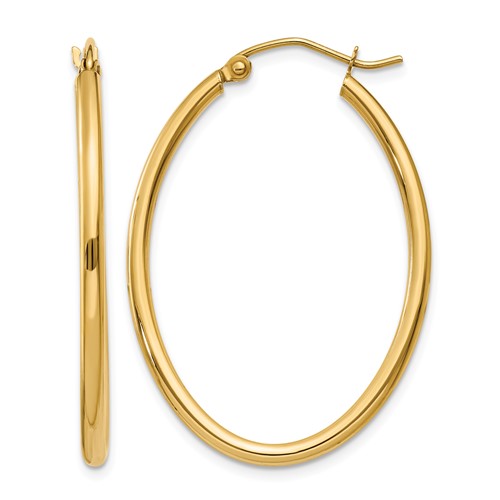 14K Yellow Gold 2x 35mm Oval Polished Tube Hoop Earrings