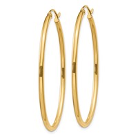 14K Yellow Gold 2x47mm Oval Polished Tube Hoop Earrings view 2