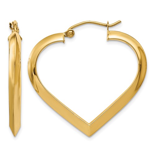 14K Yellow Gold Polished Heart Hoop Earring