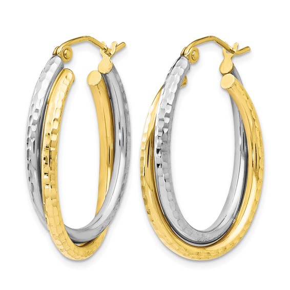 Leslie's 10K Two-tone Textured Hinged Hoop Earrings