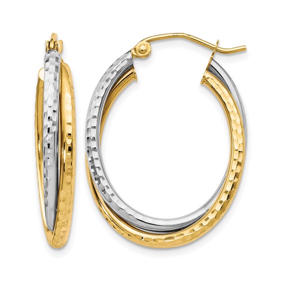 Leslie's 10K Two-tone Textured Hinged Hoop Earrings
