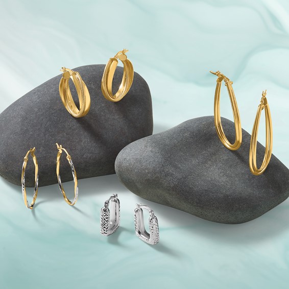 Leslie's 10K w/Rhodium Oval Hinged Hoop Earrings